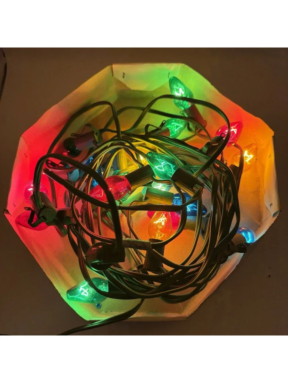 Vintage Flower Petal Christmas Lights Multi Colored C7 Clip On Kris Kringle